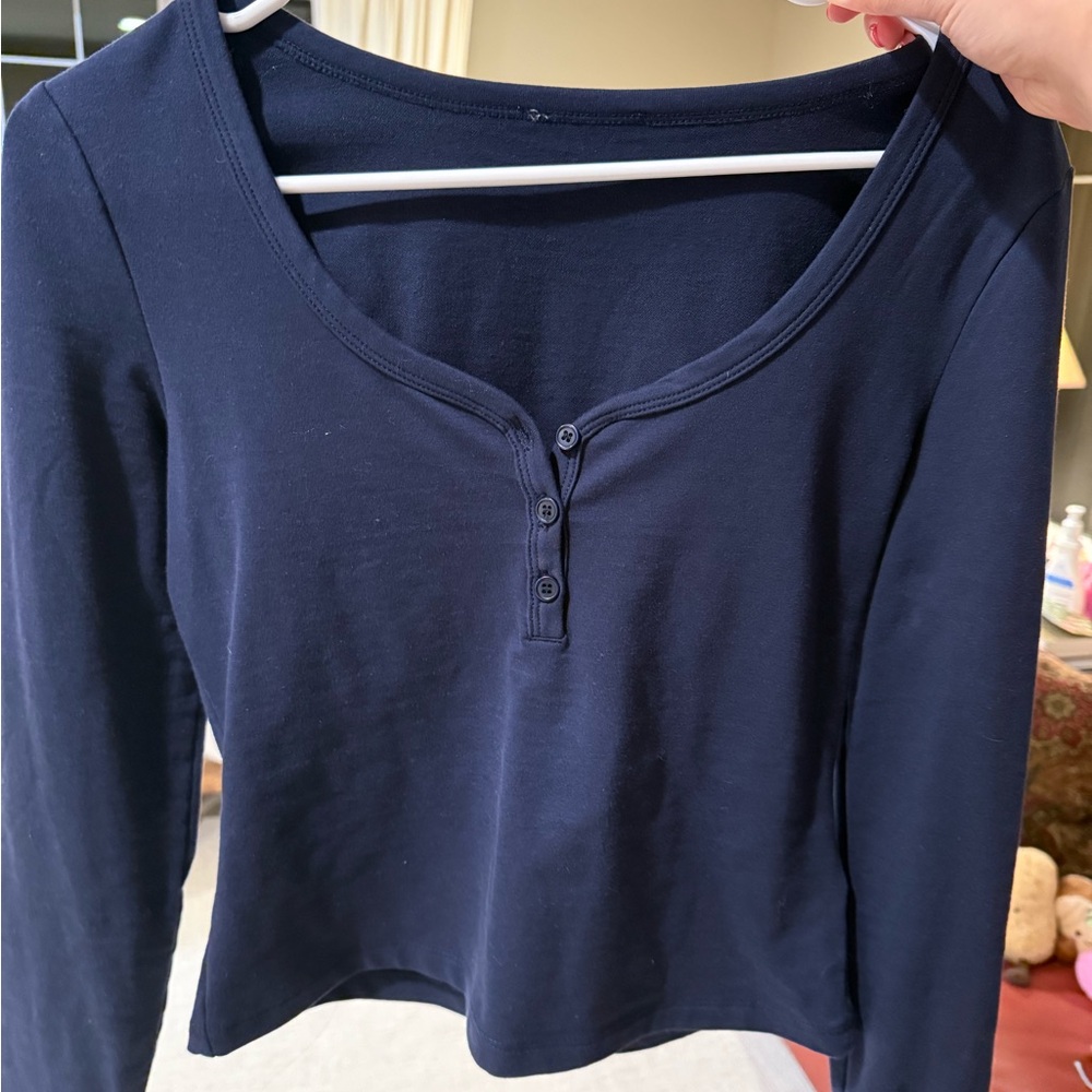 Navy Blue Women's Long Sleeve Top